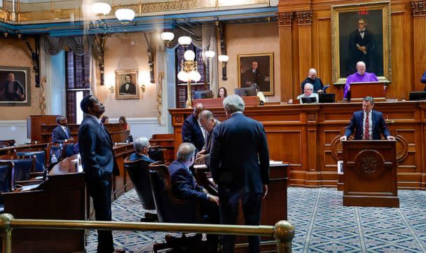 PHOTO: State Sen. Tom Davis discusses an amendment on the abortion ban bill fellow senators listen in the South Carolina Senate chamber on Sept. 8, 2022, in Columbia, S.C. (Tracy Glantz/The State via ZUMA Press)