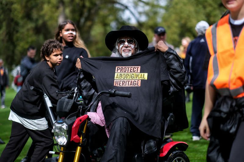 Aboriginal groups march against planned changes in heritage protection laws, in Perth