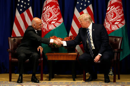 U.S. President Donald Trump meets with Afghan President Ashraf Ghani during the U.N. General Assembly in New York, U.S., September 21, 2017. REUTERS/Kevin Lamarque