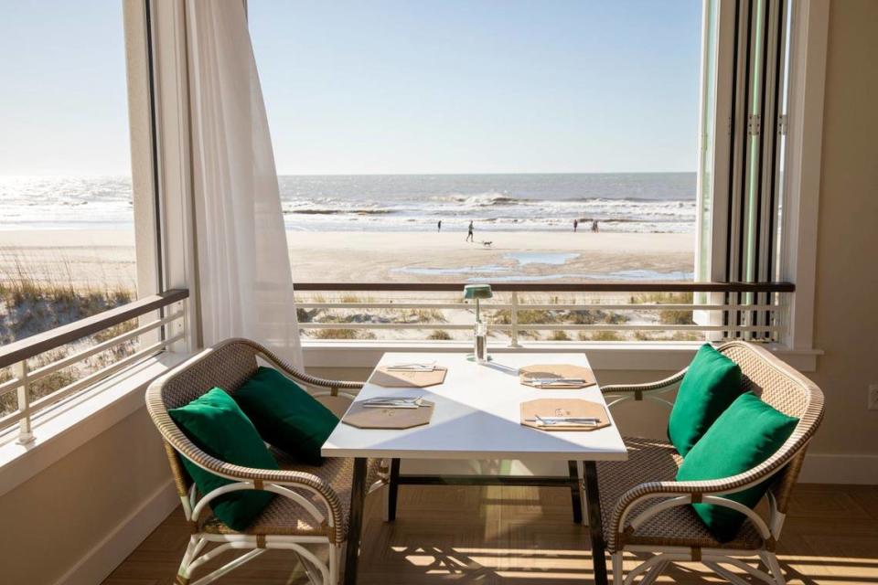 The new ocean front Dunes Beach Club, part of the Dunes Golf and Beach Club, is set to open April 16, 2024. The two-level, 15,000 square foot facility features both open air and enclosed dining, balconies, pools with cabanas, and a play areas for children. The Dunes Club hosts 870 members, their families and guests. April 12, 2024.