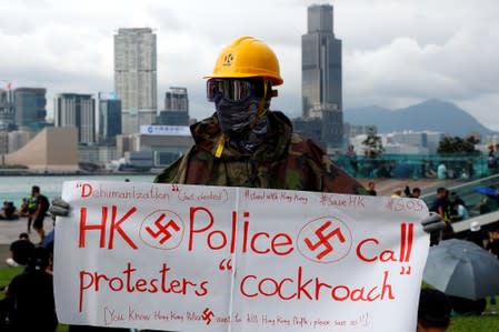 People take part in a general strike at Tamar Park in Hong Kong