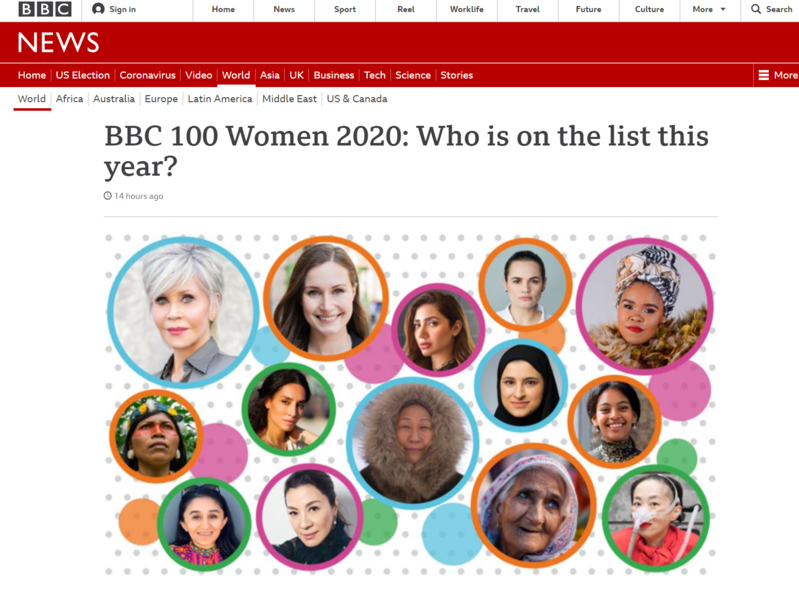 英國廣播公司《BBC》今公布年度百大女性名單。（翻攝《BBC》官網）