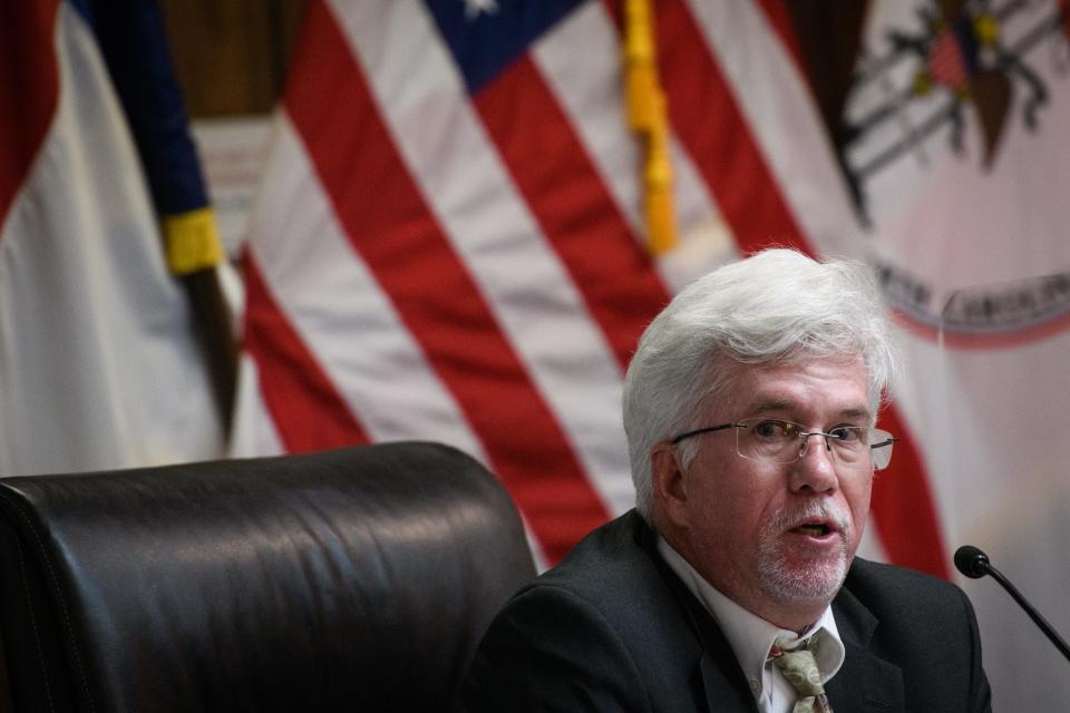 Alderman Marvin Lackman speaks at a Spring Lake Board of Aldermen meeting on Monday, March 28, 2022.