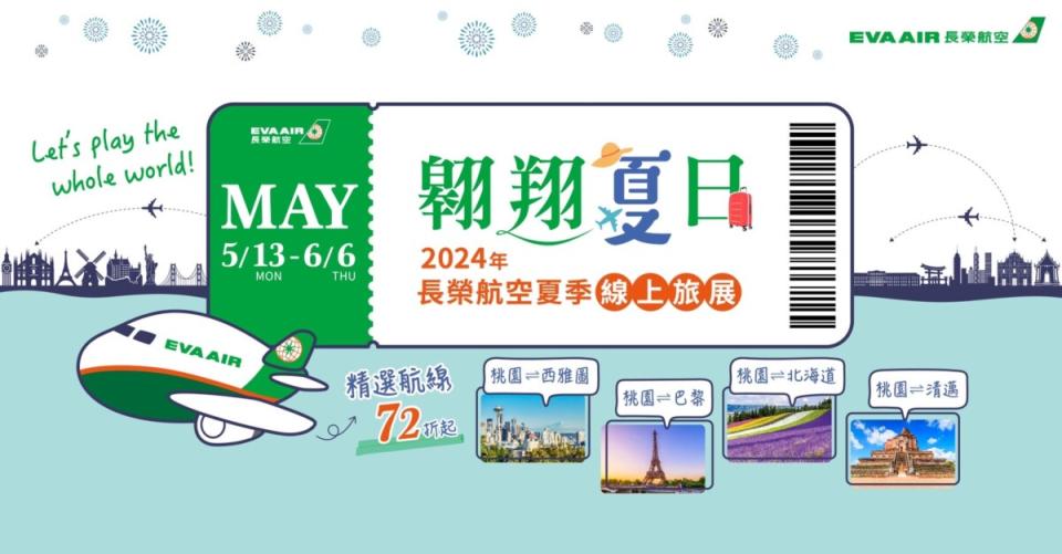 ▲圖說：長榮航空即日起至6月6日23:59止推出2024夏季線上旅展，精選航線最低72折起，趕快來搶購！（記者王苡蘋翻攝）