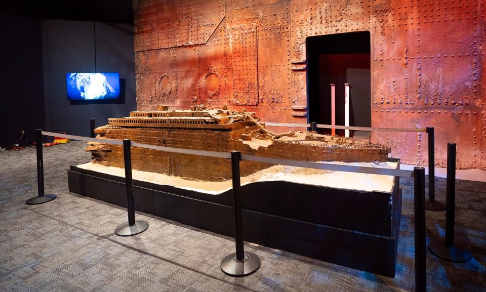 Mar 7, 2024; Columbus, OH, United States; A replica of the Titanic as it now exists that is part of the new exhibit "Titanic: The Artifact Exhibition" at the Center of Science and Industry (COSI).