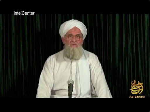 Still image obtained from IntelCenter shows Al-Qaeda leader Ayman al-Zawahiri speaking in an as-Sahab video released on September 10 titled "The Lion of Knowledge and Jihad: Martyrdom of al-Sheikh Abu Yahya al-Libi". In the video, Zawahiri confirms for the first time the death of his deputy Abu Yahya al-Libi