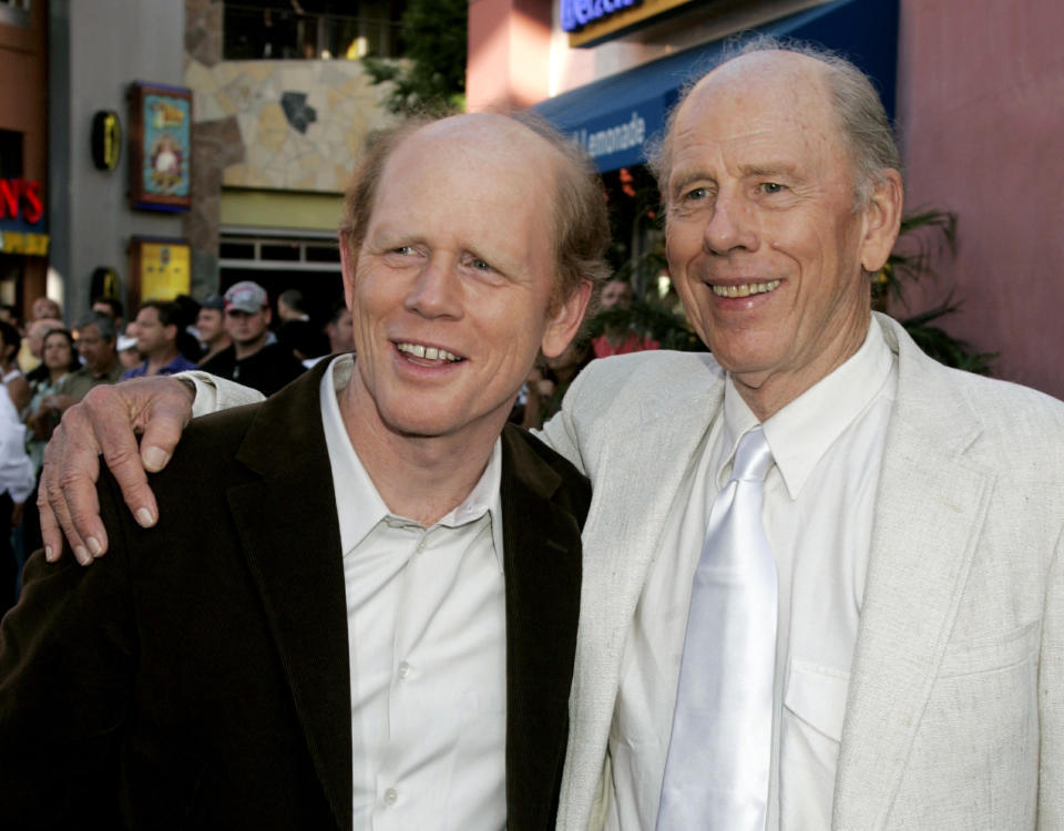 Director Ron Howard and father Rance Howard (R) arrive for the premiere of his new film 