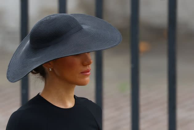 Britain's Meghan, Duchess of Sussex arrive ahead of the State Funeral of Queen Elizabeth II at Westminster Abbey. (Photo: HANNAH MCKAY via Getty Images)