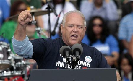 United Auto Workers Secretary Treasurer Dennis Williams addresses the crowd during a rally for President Barack Obama on Labor Day in Detroit, Michigan, September 5, 2011. REUTERS/Rebecca Cook