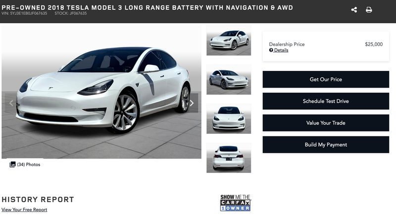 Screenshot: Land Rover Albuquerque (<a class="link " href="https://www.landroveralbuquerque.com/inventory/used-2018-tesla-model-3-long-range-battery-awd-4dr-car-5yj3e1eb0jf067635/" rel="nofollow noopener" target="_blank" data-ylk="slk:Other;elm:context_link;itc:0;sec:content-canvas">Other</a>)