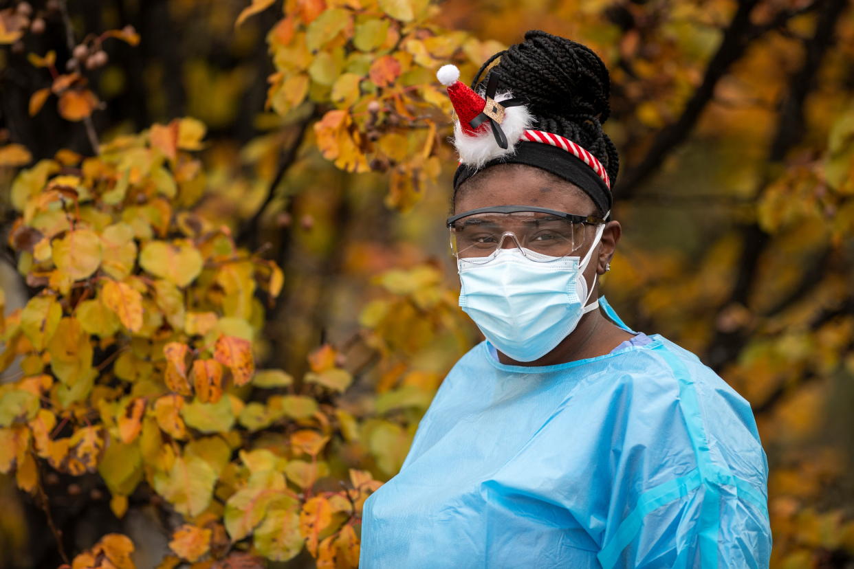 Medical assistant Desiree Neal poses for a portrait at a drive-up testing site in Columbus, Ohio, December 2, 2021. REUTERS/Gaelen Morse