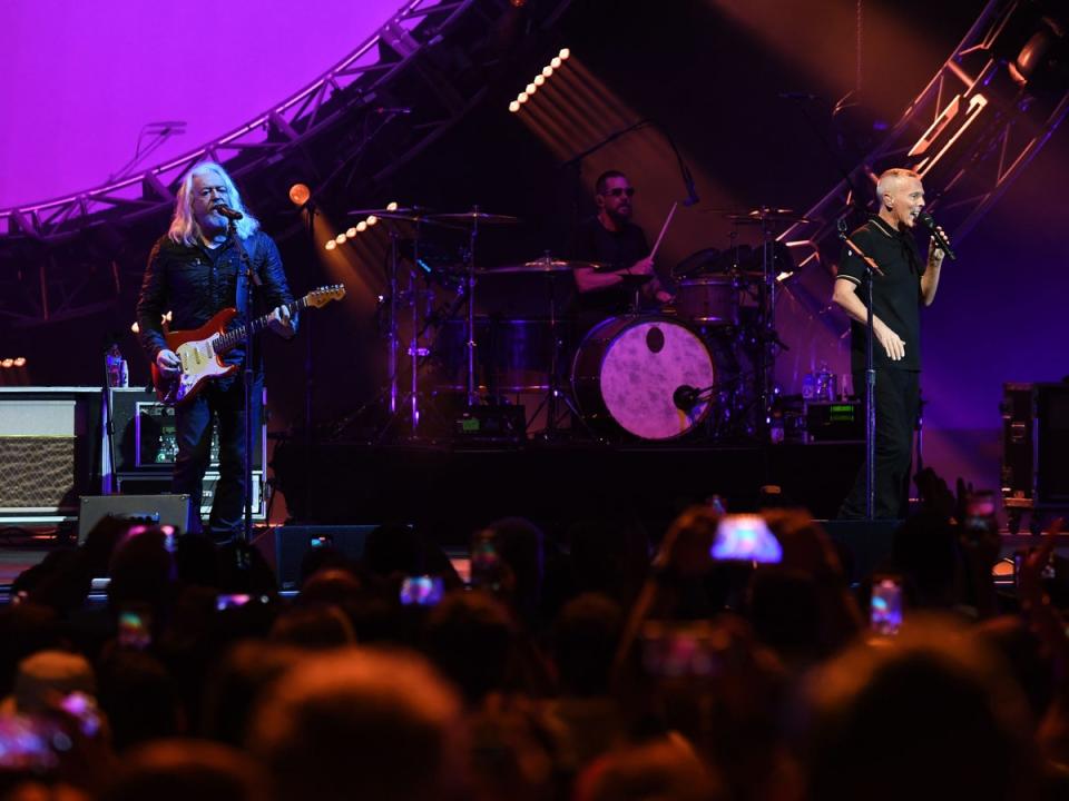 Orzabal and Smith onstage during ‘The Tipping Point’ tour in West Palm Beach, Florida, on 9 June 2022 (Larry Marano/Shutterstock)
