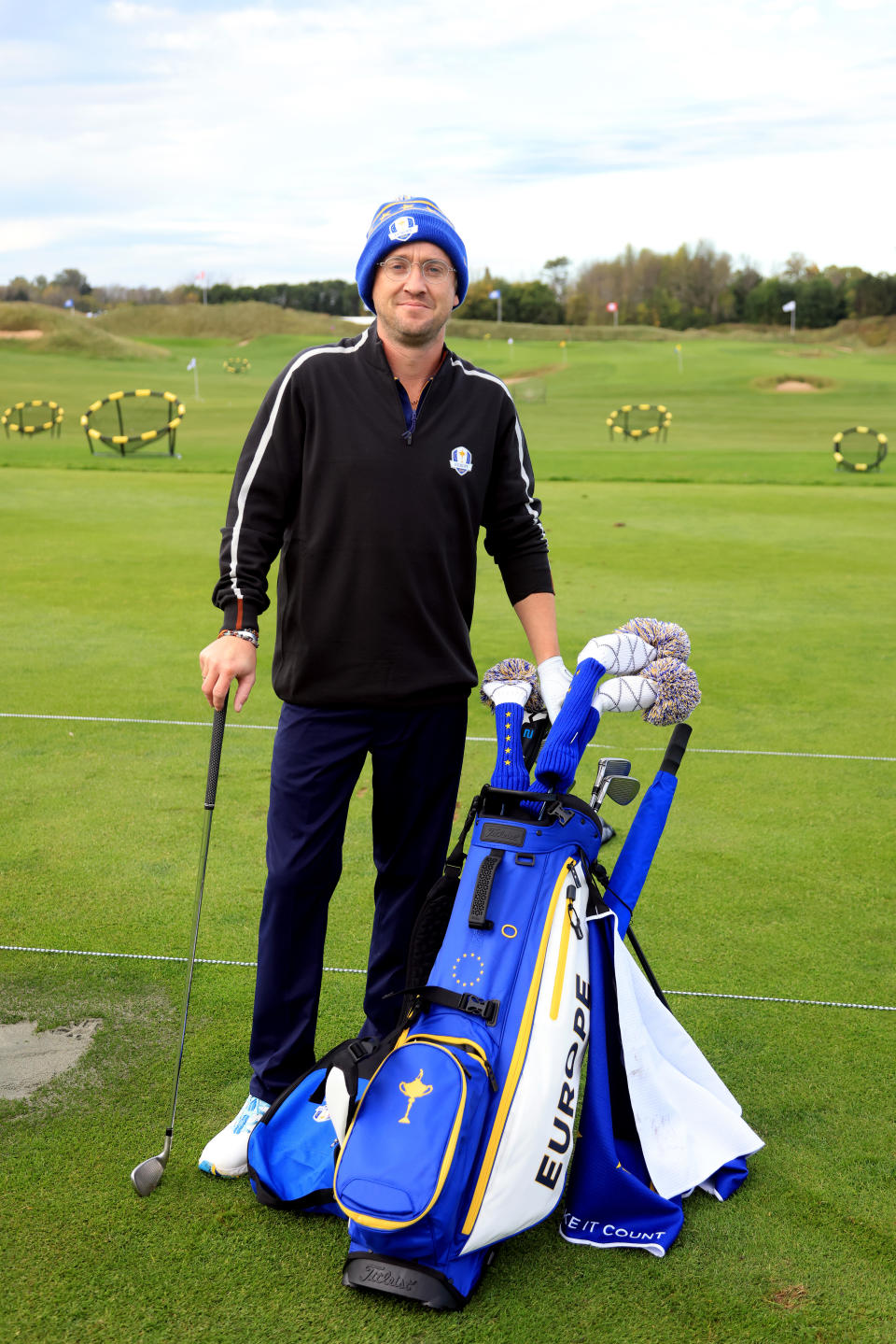 Tom Felton poses for photos during the celebrity matches ahead of the 43rd Ryder Cup at Whistling Straits on Thursday. (Getty Images)