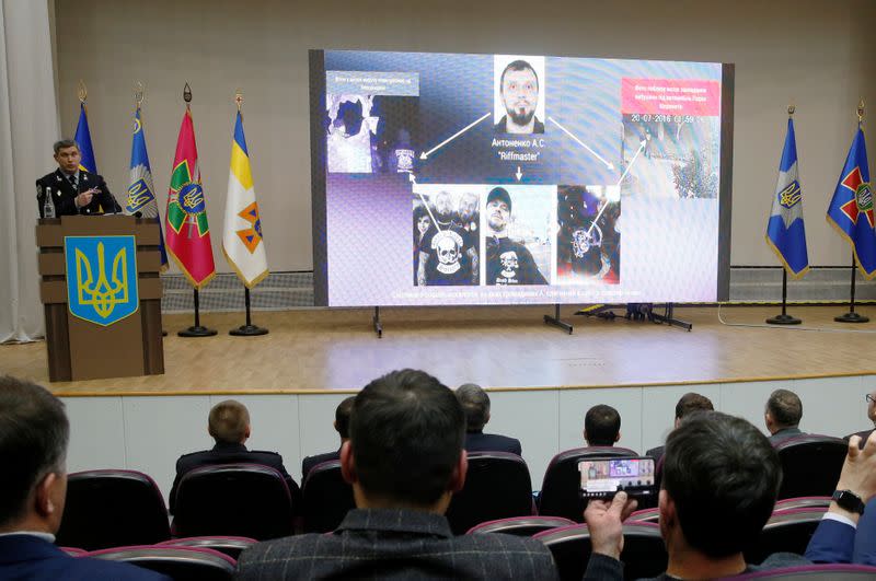 First Deputy Chief of the National Police of Ukraine, Chief of Criminal Police Yevhen Koval presents results of an ongoing investigation of the killing of a journalist Pavel Sheremet, in Kiev