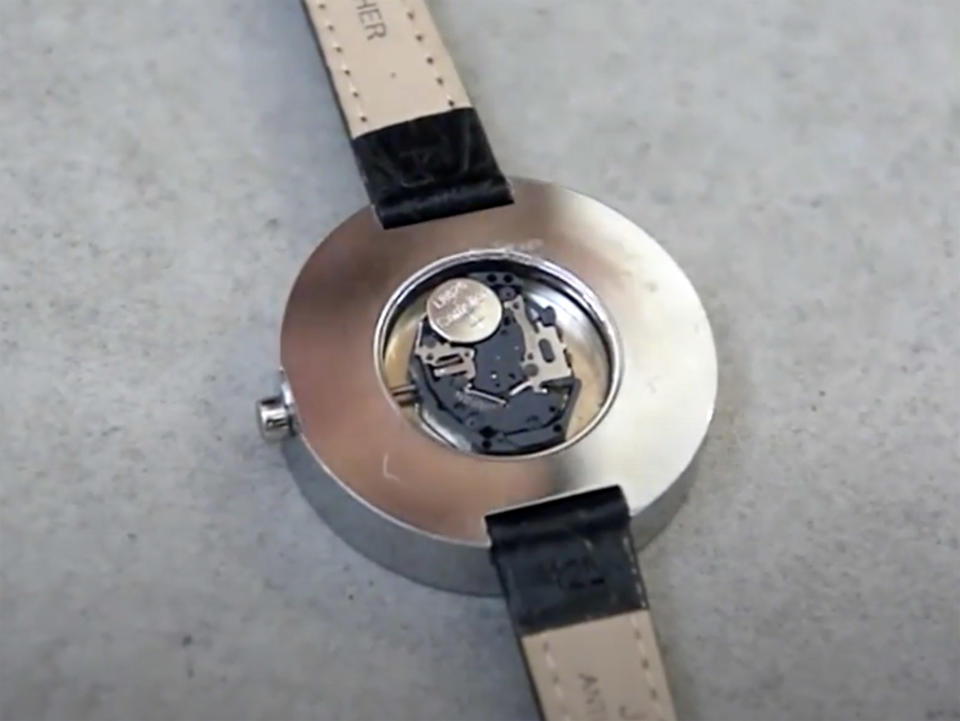 A lithium battery inside a watch. Valeria Makarova swallowed a battery as she was replacing the one in her watch.