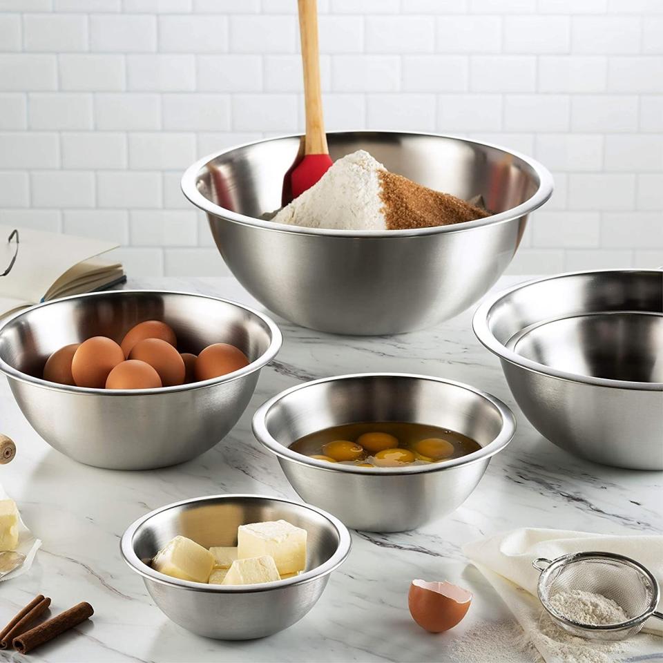 These will make prepping your ingredients and cooking so simple, because you'll have a place to put all the different ingredients you need for the recipe. Plus, the biggest bowl is the perfect size to hold popcorn during your next movie night. We love the versatility.<br /><br /><strong>Promising review:</strong> "I've been looking for a set of stainless steel mixing bowls for a while, but I'm always afraid to pull the trigger. Most store's offerings were too small or flimsy. This set was more than I thought I wanted. I was only thinking about a set of three, but I have certainly used the other sizes too. For cooking, they are great to hold chopped items or as mixing bowls. They are light but very sturdy. <strong>As a chef and restaurant person, I was looking for the kind we use professionally, and these are the same weight and style.</strong> The biggest one is perfect for popcorn, and the smallest one about cereal bowl size for reference. Good stuff!" &mdash; <a href="https://www.amazon.com/gp/customer-reviews/R11ZWUMIK4U7YK?&amp;linkCode=ll2&amp;tag=huffpost-bfsyndication-20&amp;linkId=1e824fe8d69fbda29dac11cf37c6d267&amp;language=en_US&amp;ref_=as_li_ss_tl" target="_blank" rel="nofollow noopener noreferrer" data-skimlinks-tracking="5820833" data-vars-affiliate="Amazon" data-vars-href="https://www.amazon.com/gp/customer-reviews/R11ZWUMIK4U7YK?tag=bfabby-20&amp;ascsubtag=5820833%2C13%2C27%2Cmobile_web%2C0%2C0%2C16403856" data-vars-keywords="cleaning,fast fashion" data-vars-link-id="16403856" data-vars-price="" data-vars-product-id="20982188" data-vars-product-img="" data-vars-product-title="" data-vars-retailers="Amazon">abbshurz</a><br /><br /><a href="https://www.amazon.com/Premium-Stainless-Steel-Mixing-Brushed/dp/B01HTYH8YA?ie=UTF8&amp;linkCode=ll1&amp;tag=huffpost-bfsyndication-20&amp;linkId=7829574a50bca9e50a0e8de4eeb5b86b&amp;language=en_US&amp;ref_=as_li_ss_tl" target="_blank" rel="noopener noreferrer"><strong>Get a six-piece set from Amazon for $24.99.</strong></a>