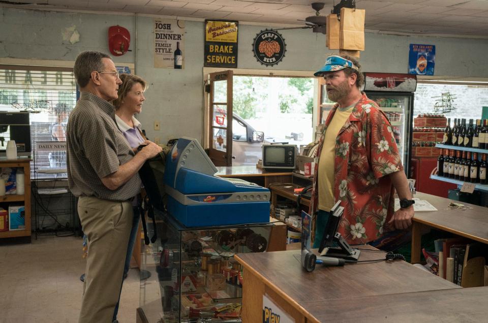 Bryan Cranston as Jerry Selbee, Annette Bening as Marge Selbee, and Rainn Wilson as Bill in Jerry and Marge Go Large streaming on Paramount+.