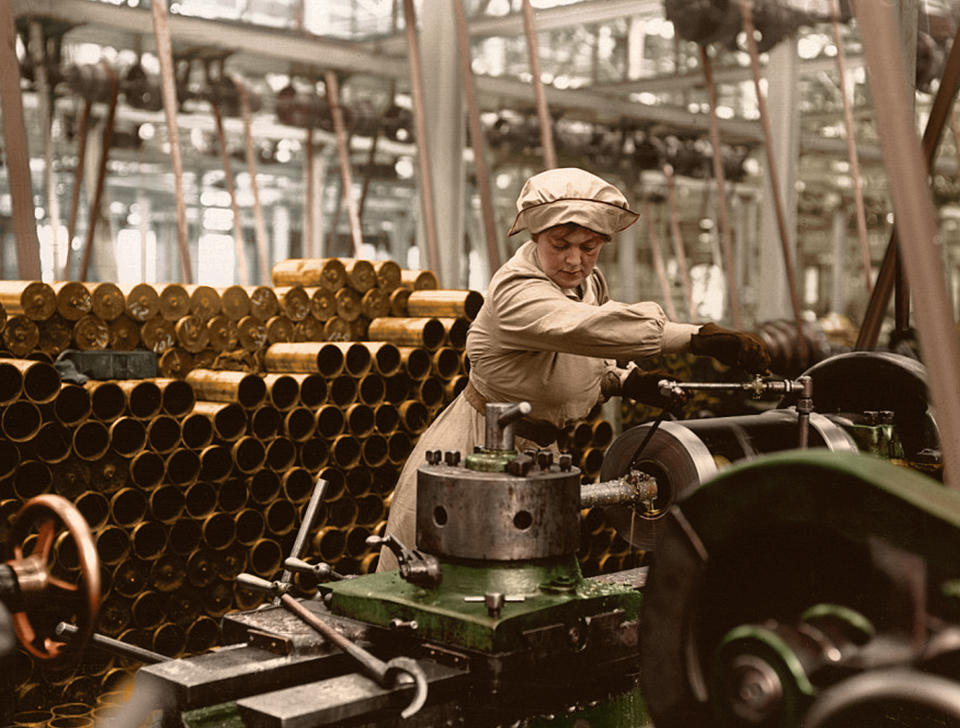 <p>A female British munitions worker makes shells for the soldiers fighting at the front during WW1. (Tom Marshall/mediadrumworld.com) </p>