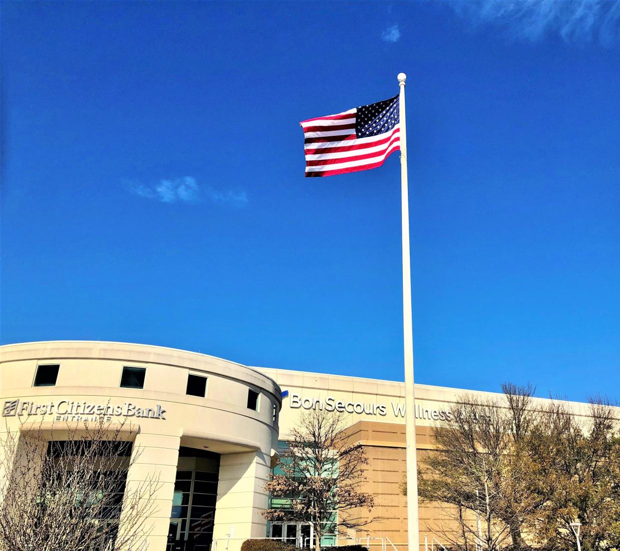 The flag in front of Bon Secours Wellness Arena