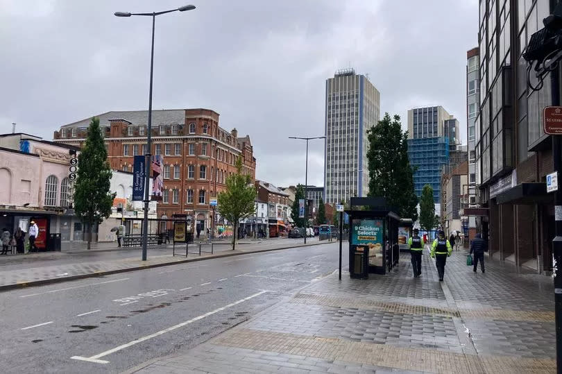 Officers in Humberstone Gate after the incident