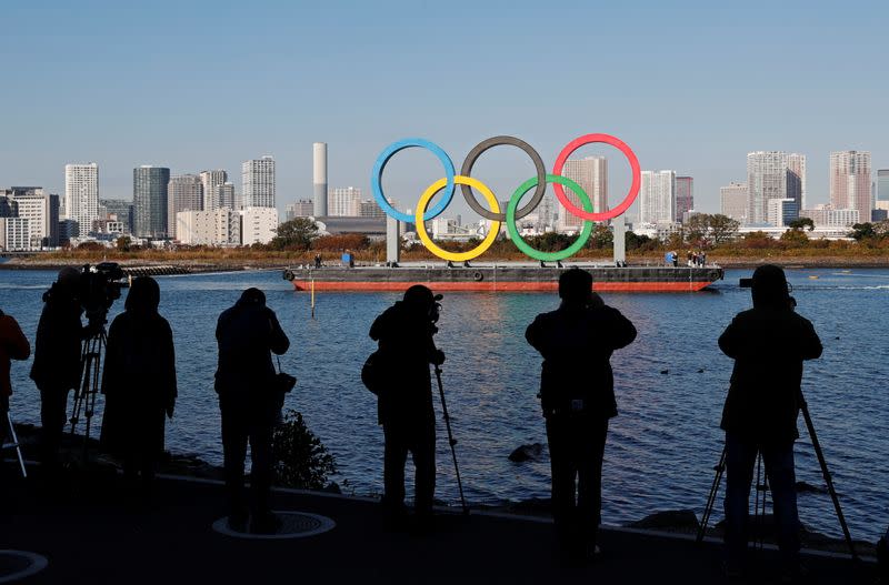 Olympic rings reinstallation at the waterfront area at Odaiba Marine Park in Tokyo