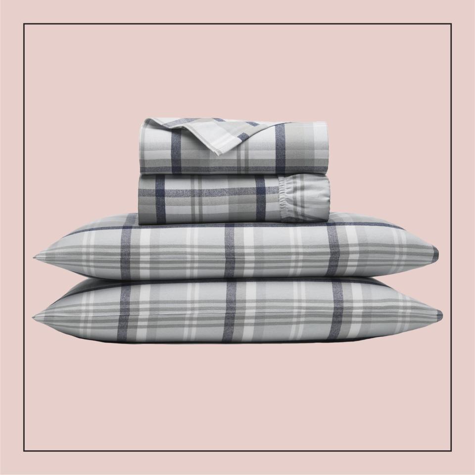 Flannel Heathered Plaid Sheet Set in Shore