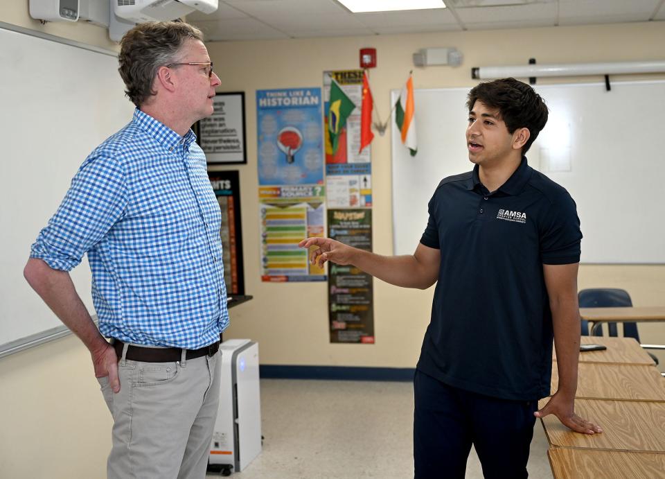 Aryan Kumar, a senior at the Advanced Math and Science Academy in Marlborough, said his AP History instructor, Anders Lewis, was able to make his class interesting even while it was restricted to Zoom during the pandemic.