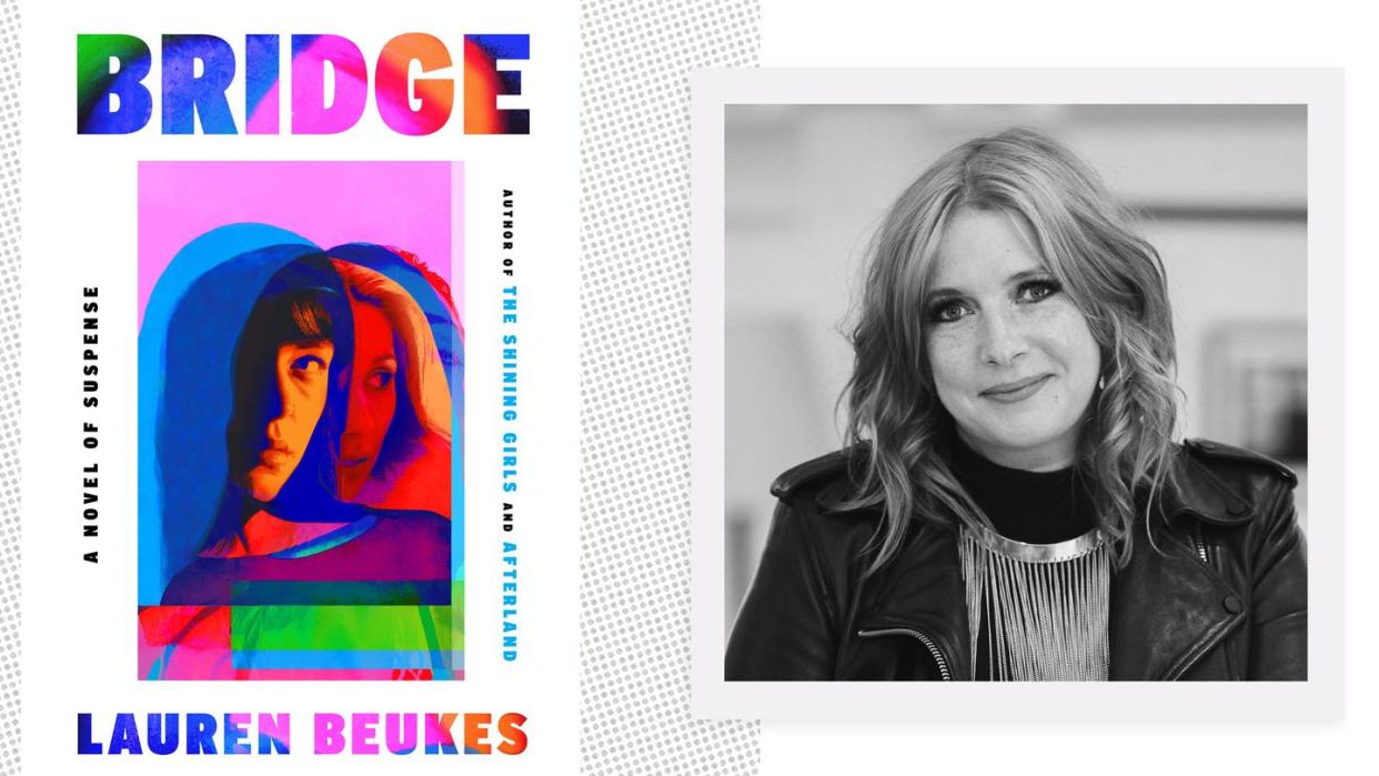 the cover of lauren beukes' novel bridge beside the author's headshot