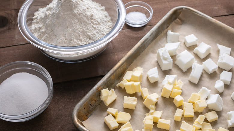 Butter and shortening on tray