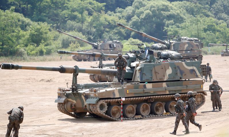 Live fire exercise near the demilitarized zone separating the two Koreas in Paju