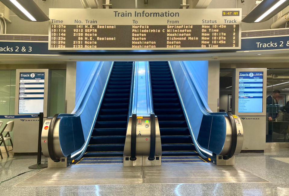 Two new escalators at the Joseph R. Biden Jr. Railroad Station have replaced the previous escalator at the station.