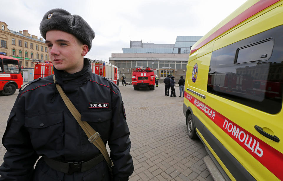 Emergency worker outside Sennaya Ploshchad station