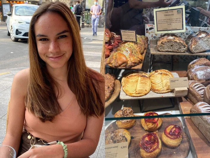 Kyra Alessandrini on left, french breads on right