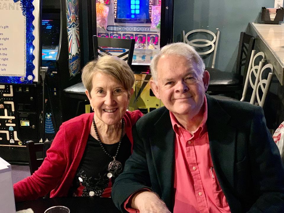 This photo shows Margie and Don Varnadoe attending a Dec.r 2020 Christmas party in Brunswick, Ga, for the real estate officer where Don Varnadoe worked. The husband and wife from St. Simons Island, Ga., were among three people killed when an Amtrak train derailed in Montana on Saturday, Sept. 25, 2021. (Photo courtesy of Robert Kozlowski via AP)