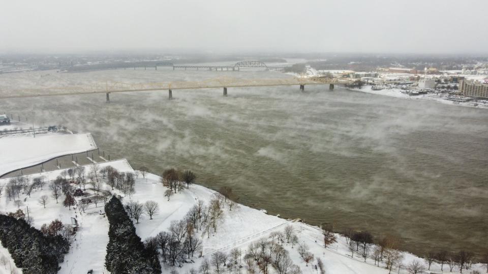 The Ohio River is seen in Louisville, Kentucky, under freezing temperatures on December 23, 2022 (AFP via Getty Images)