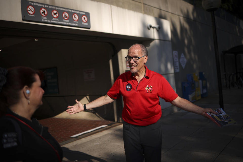 JULY 15: Maryland Democratic gubernatorial candidate Tom Perez greets commuters at the Shady Grove Metro Station on July 15, 2022 in Rockville, Maryland. / Credit: Win McNamee / Getty Images