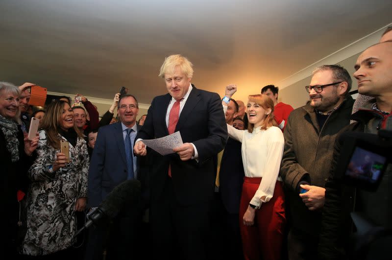 Britain's PM Johnson visits newly elected Conservative party MP for Sedgefield, Paul Howell, at Sedgefield Cricket Club in County Durham