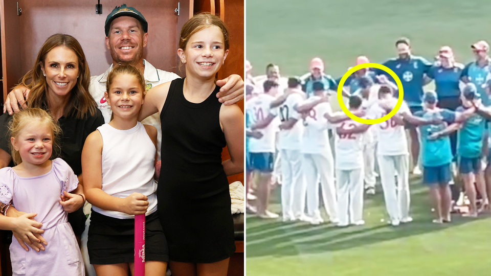 David Warner with his family and Warner sings the team song.