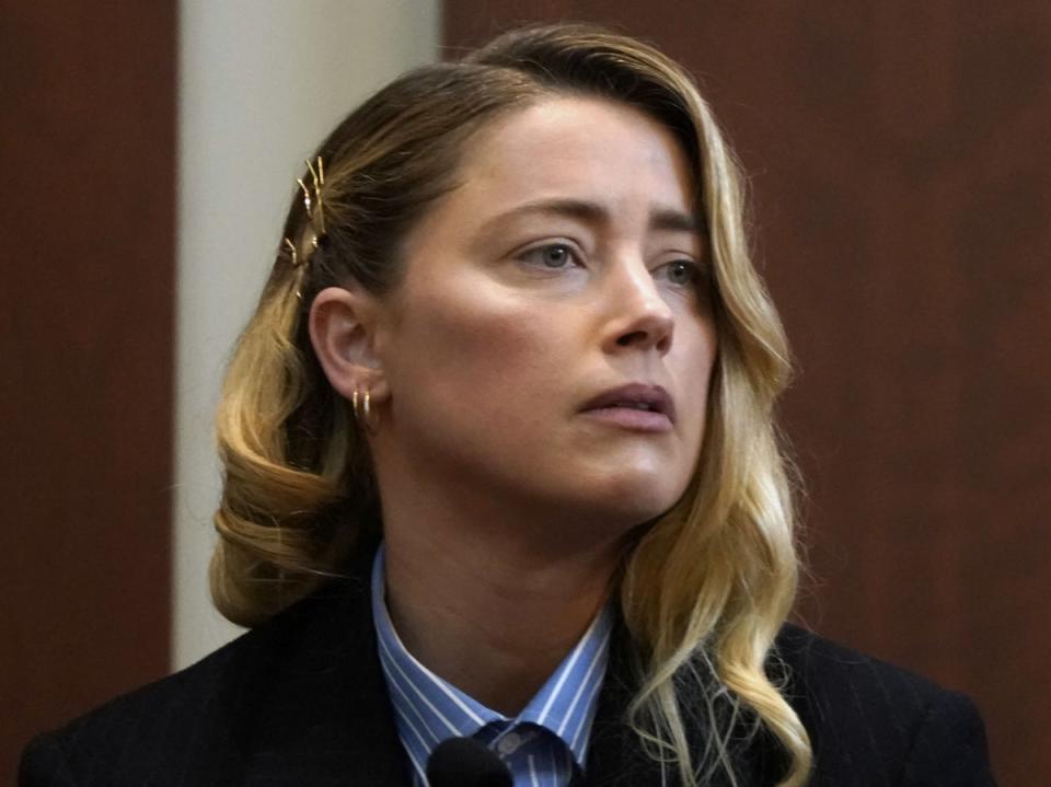 Amber Heard testifies at the Fairfax County Courthouse (Elizabeth Frantz/POOL/AFP via Getty)