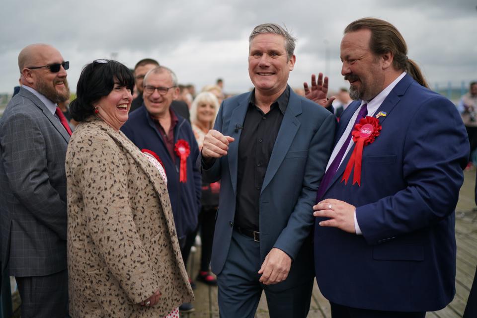 Labour leader Sir Keir Starmer with Cllr Vince Maple as he joins party members in Chatham, Kent, on Friday morning (PA Wire)