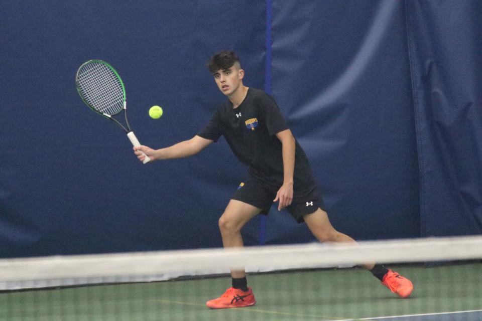 Ontario's Pablo Sanchez Vidal returns a serve during the Lexington Tennis Invite on Saturday.