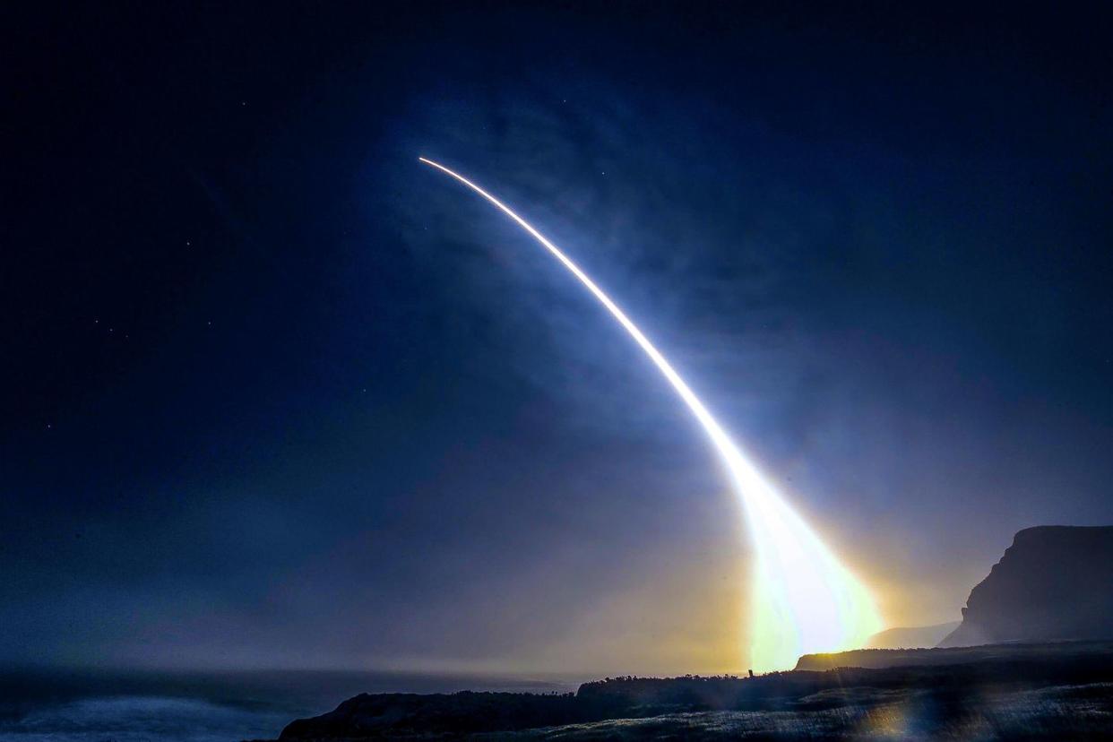 an unarmed minuteman iii intercontinental ballistic missile launches during an operational test