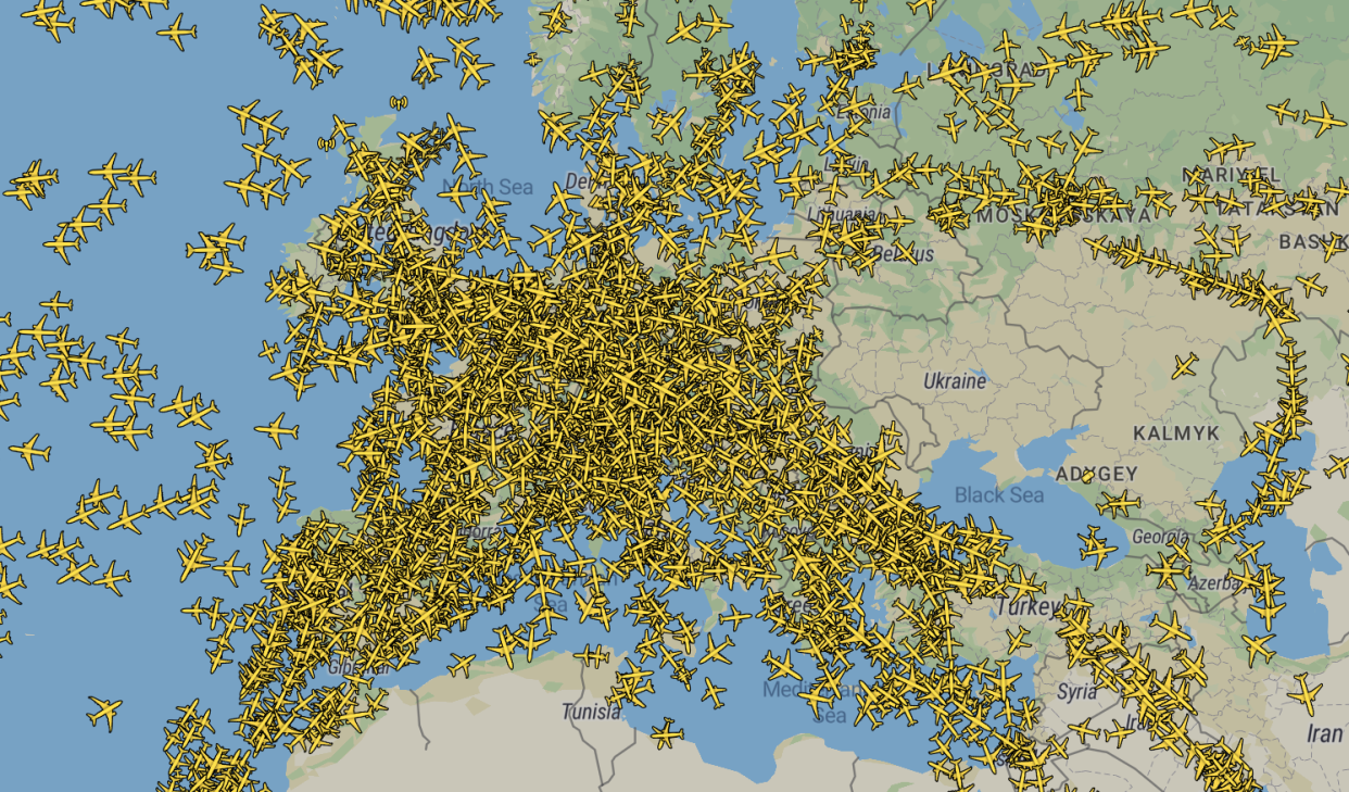 The airspace around Ukraine and large parts of Russia is deserted after Putin launched a 