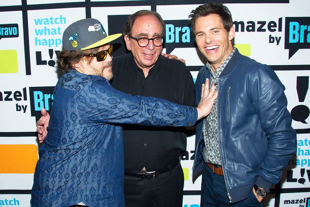 <p>Charles Sykes/Bravo/NBCU Photo Bank/NBCUniversal/Getty</p> Jack Black, R. L. Stine and James Marsden at Bravo in 2015