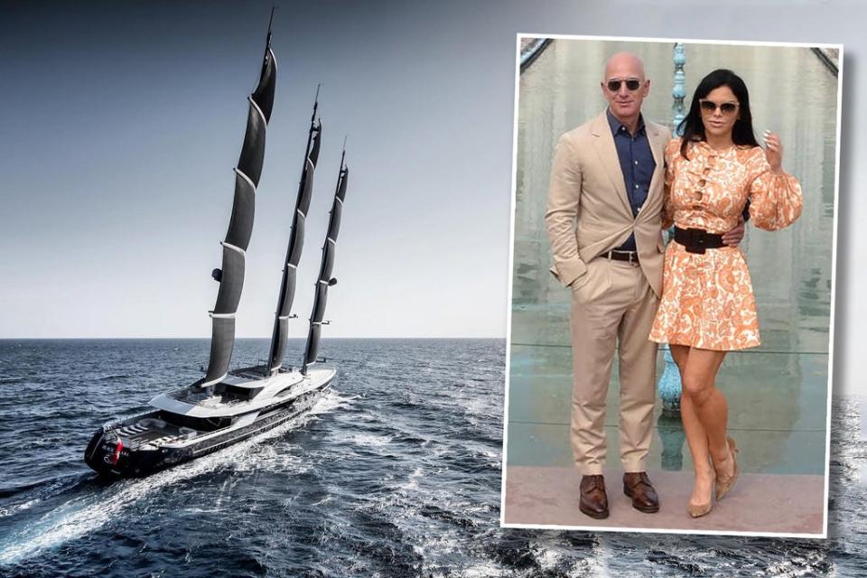 Jeff and Lauren Sanchez (inset) and the Black Pearl  (AFP via Getty Images and OceanCo)