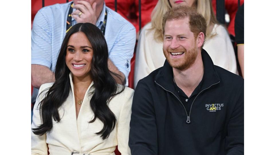 Prince Harry, Duke of Sussex and Meghan, Duchess of Sussex attend the sitting volleyball event during the Invictus Games at Zuiderpark on April 17, 2022 