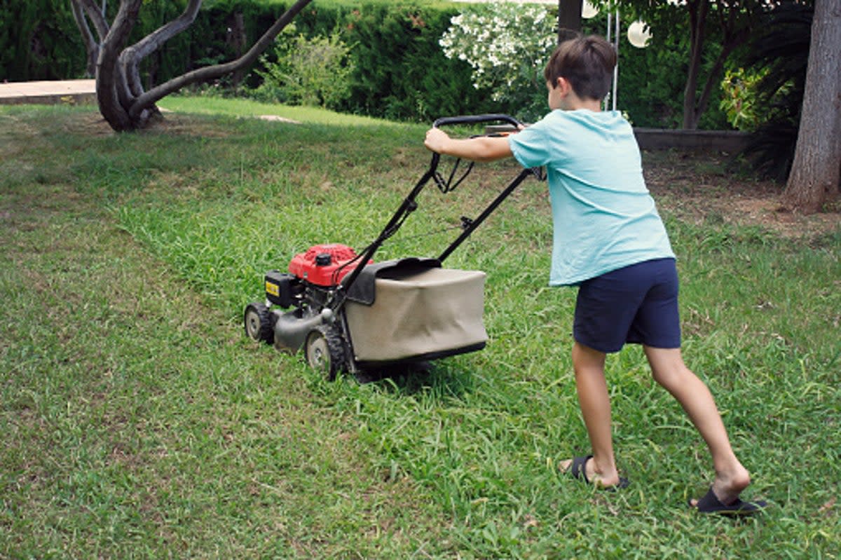 The boy explained that he mows all of the neighbors’ lawns for $5  (Getty Images)