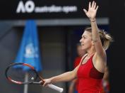 Tennis - Australian Open - Margaret Court Arena, Melbourne, Australia, January 22, 2018. Simona Halep of Romania celebrates winning against Naomi Osaka of Japan. REUTERS/Issei Kato