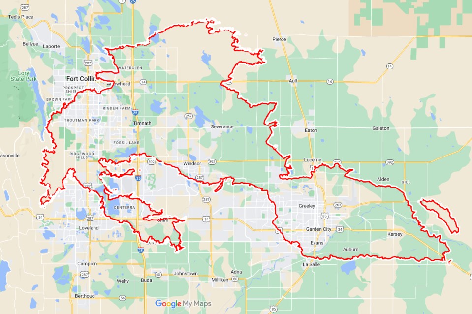 The Cameron Peak Fire of 2020 burned more than 208,000 acres. Here's how its perimeters compare with the size of Fort Collins. Its shape would encompass portions of multiple Northern Colorado communities, including Fort Collins, Loveland and Greeley.