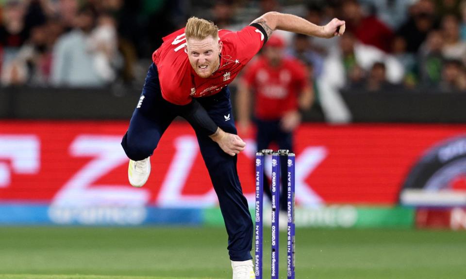 <span>Ben Stokes bowls during the ICC men's T20 World Cup finalbetween England and Pakistan.</span><span>Photograph: Martin Keep/AFP/Getty Images</span>